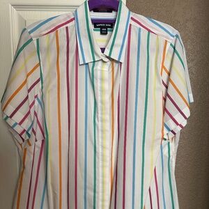 Lands' End 18W No Iron 100% Supima Cotton Short Sleeve Button Down Shirt
